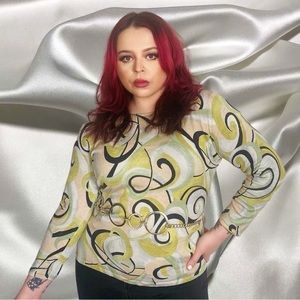 Y2K Groovy Print 3/4 Length Silk Sweater